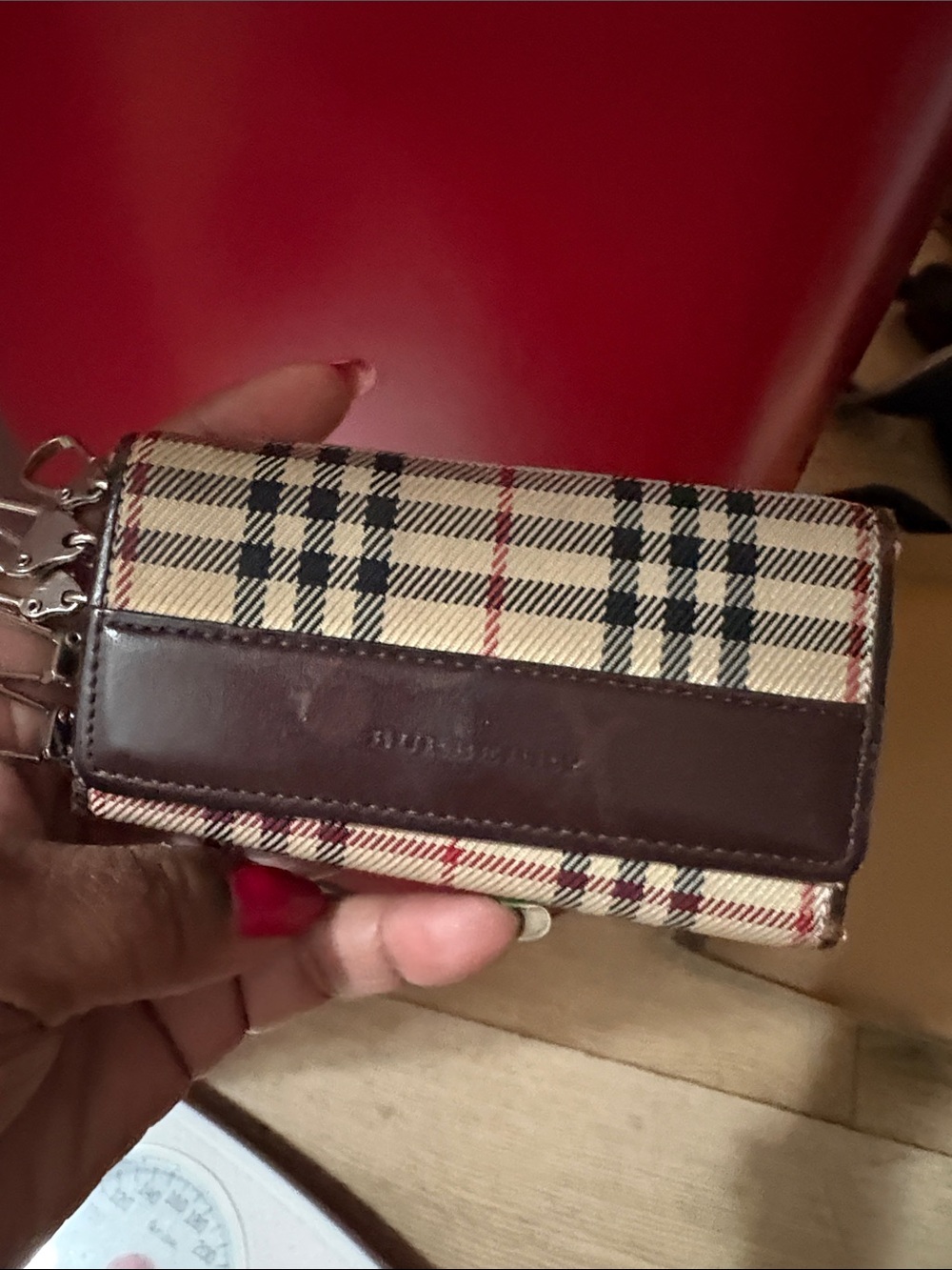 Burberry Check Key Holder in Beige, Brown and Black